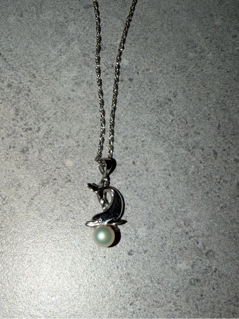 .925 Sterling Silver Dolphin Pendant Necklace with Pearl